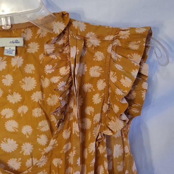 Anthropologie Odille Orange Floral Ruffled Neckline and Cap Sleeve Size P - Picture 4 of 7